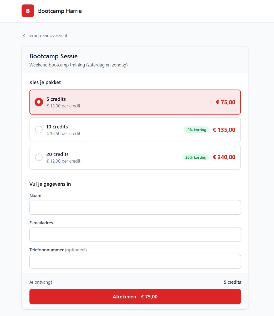 Credies checkout pagina met productdetails en betalingsopties