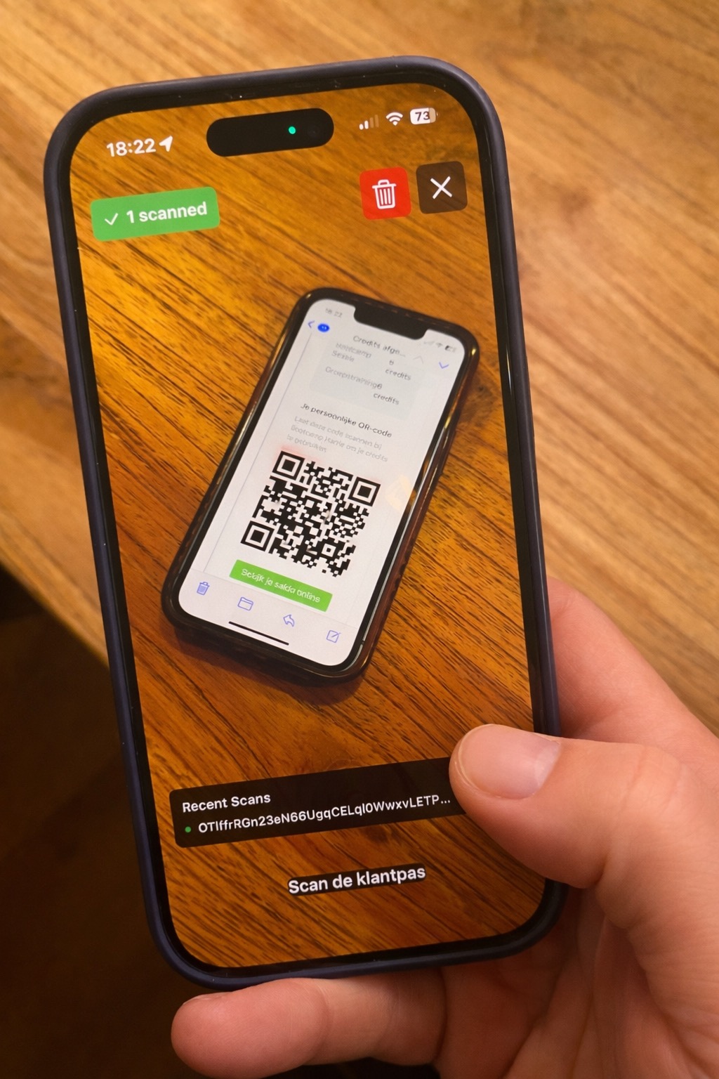Credies scanner app scant QR-code van klant