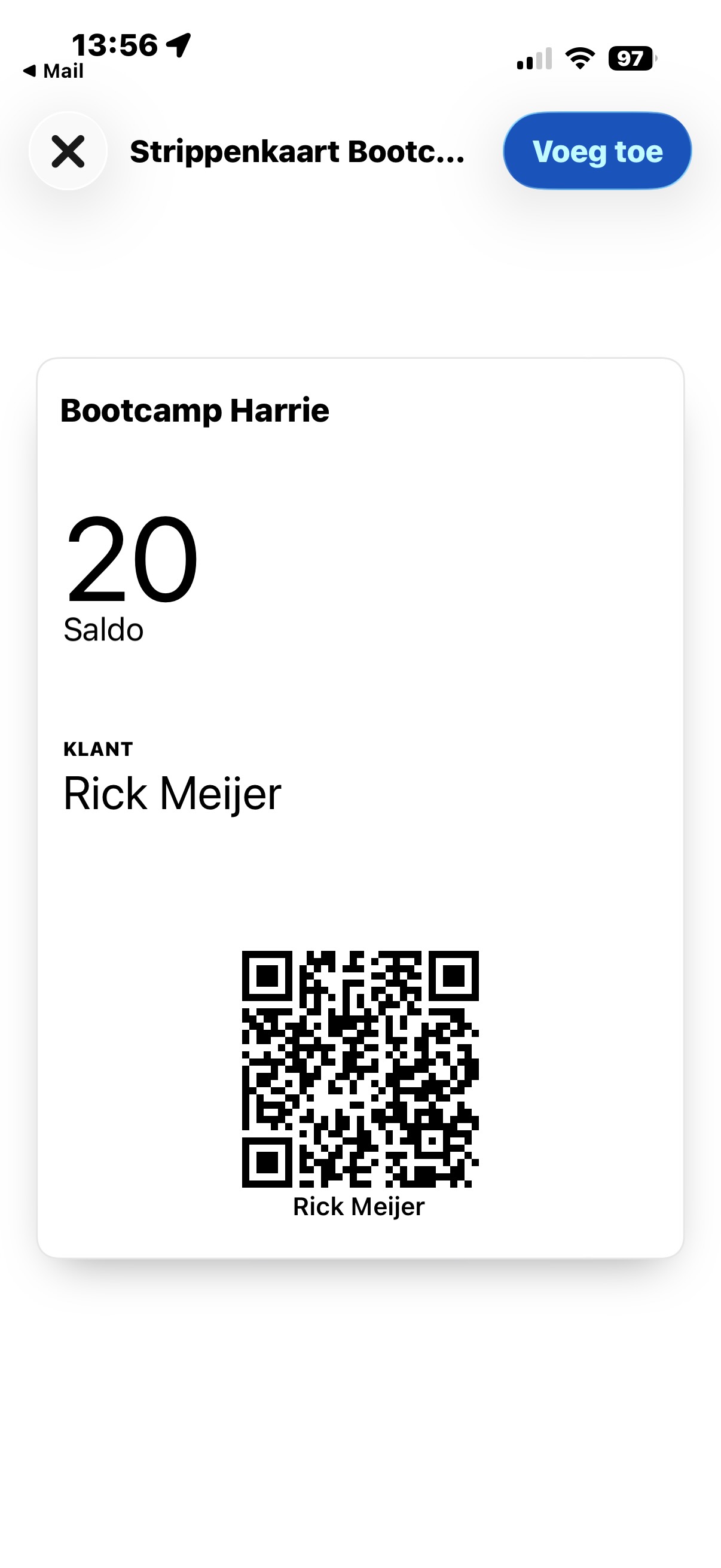 Apple Wallet strippenkaart met QR-code en saldo